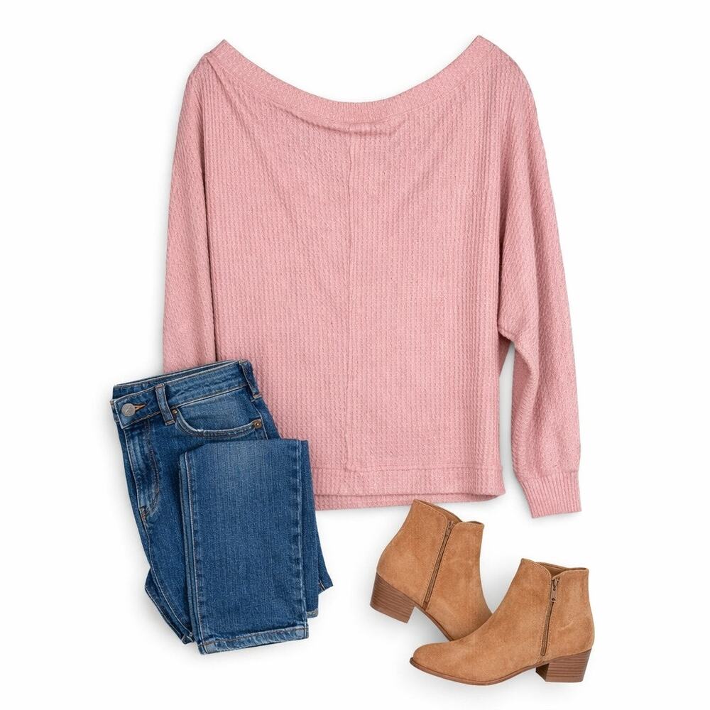 Caslon Womens X-Small Blush Pink Thermal Top Boat Neck Dolman Sleeve Waffle Knit